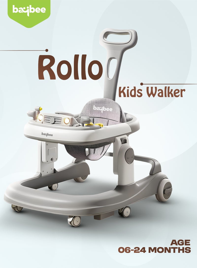 BAYBEE 3 in 1 Rollo Baby Walker for Kids, Baby Push Walker with Parental Push Handle, 5 Adjustable Height, Speed Adjustable, Foldable Kids Walker with Light, Tray & Musical Toddler Walker for Baby 6 to 24 Months Boy Girl Grey - Image 2