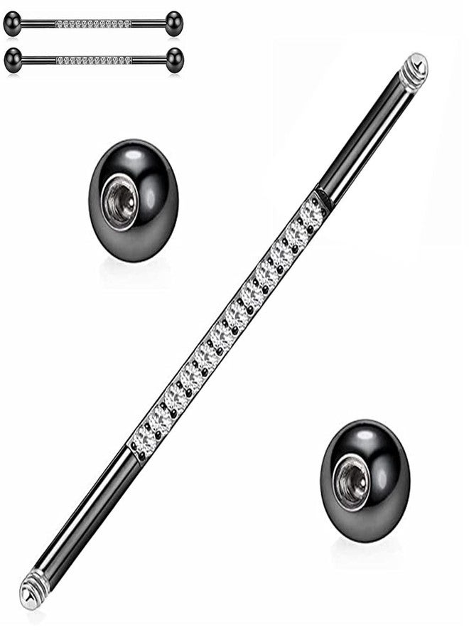 Hopply 14G Industrial Barbell Earring for Men & Women,Surgical Stainless Steel Piercing Helix-Conch Cartilage Earrings with CZ Body Piercing Jewelry 38mm 1 1/2 inch (Black) - Image 3
