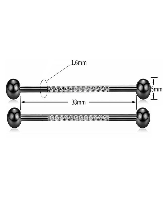 Hopply 14G Industrial Barbell Earring for Men & Women,Surgical Stainless Steel Piercing Helix-Conch Cartilage Earrings with CZ Body Piercing Jewelry 38mm 1 1/2 inch (Black) - Image 2