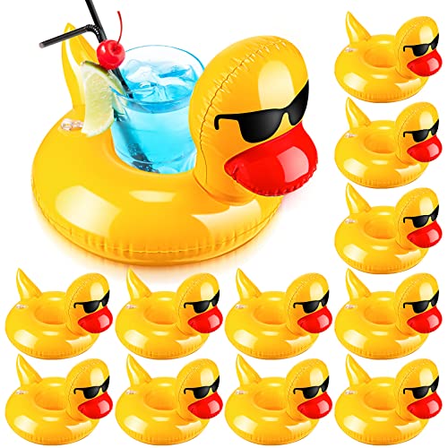 Sratte 12 Pieces Inflatable Drink Floats Reusable Cute Drink Holder Inflatable Float Cup Coasters Set for Pool Party Hot Tubs Lakes Oceans for Women Men Adults Summer Pool(Duck) - Image 1