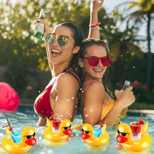 Sratte 12 Pieces Inflatable Drink Floats Reusable Cute Drink Holder Inflatable Float Cup Coasters Set for Pool Party Hot Tubs Lakes Oceans for Women Men Adults Summer Pool(Duck) - Image 5