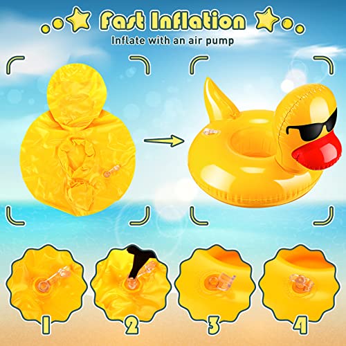 Sratte 12 Pieces Inflatable Drink Floats Reusable Cute Drink Holder Inflatable Float Cup Coasters Set for Pool Party Hot Tubs Lakes Oceans for Women Men Adults Summer Pool(Duck) - Image 3