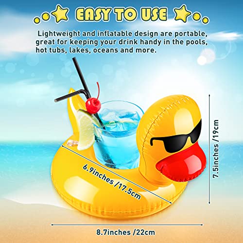 Sratte 12 Pieces Inflatable Drink Floats Reusable Cute Drink Holder Inflatable Float Cup Coasters Set for Pool Party Hot Tubs Lakes Oceans for Women Men Adults Summer Pool(Duck) - Image 2