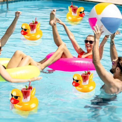 Sratte 12 Pieces Inflatable Drink Floats Reusable Cute Drink Holder Inflatable Float Cup Coasters Set for Pool Party Hot Tubs Lakes Oceans for Women Men Adults Summer Pool(Duck) - Image 4