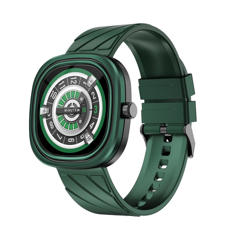 Health Monitor Smart Watch: Green Round Dial Square Frame - 24-Hour Real-Time Heart Rate Monitor 3ATM Water Resistance 15 Days Standby Capability for Daily Life Fitness Enthusiasts - Image 1