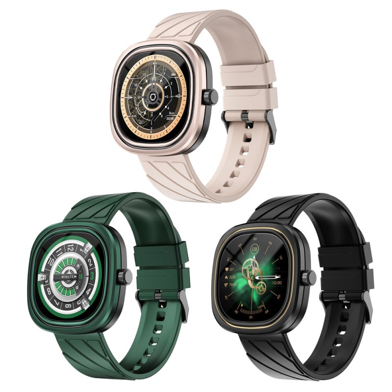 Health Monitor Smart Watch: Green Round Dial Square Frame - 24-Hour Real-Time Heart Rate Monitor 3ATM Water Resistance 15 Days Standby Capability for Daily Life Fitness Enthusiasts - Image 2