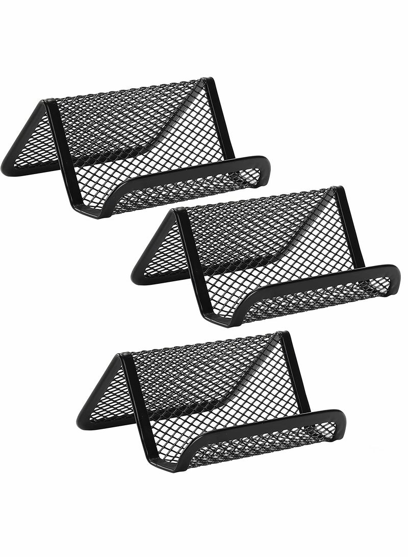 SYOSI Card Holders, Metal Mesh Business Card Holder, Card Holder for Desk, Card Holder for Business Cards, Desk Card Holder, Business Card Stand, Business Card Display, for Office, 3 Pack, (Black) - Image 1