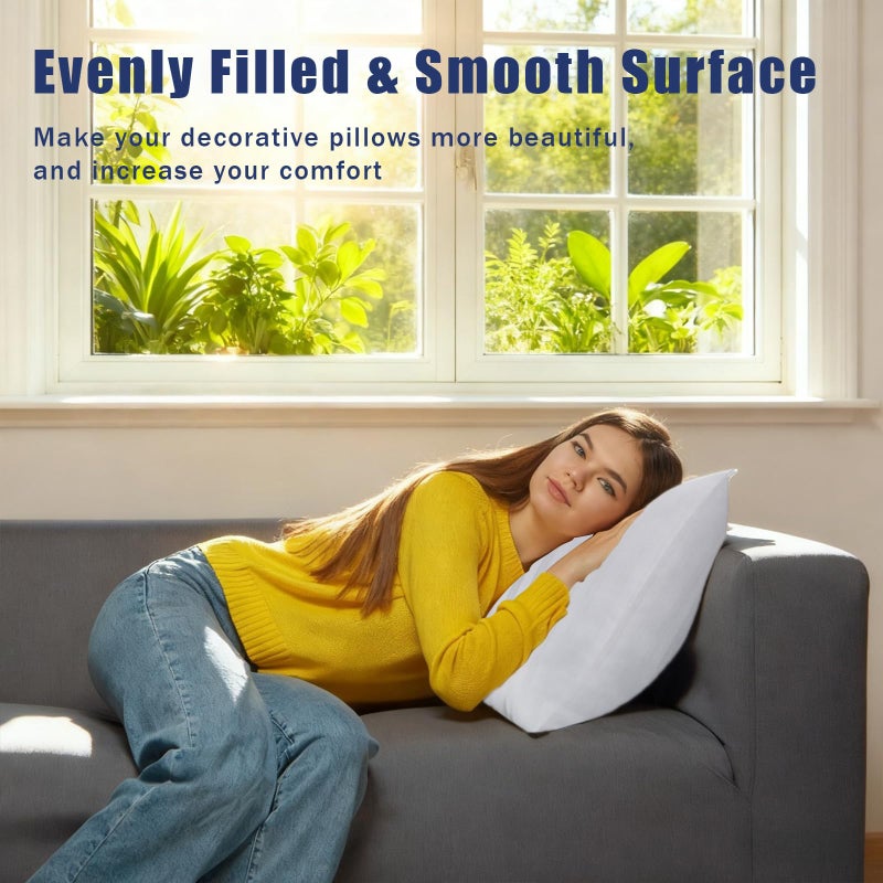 OKBA Set of 2 Throw Pillow Inserts, Hypoallergenic Soft & Firm Cushions with 100% Cotton Cover, 12x20 Pillows Filler for Side Sleepers, Sofa, Bed and Home Decor, Indoor Quality Hotel Pillows - Image 5