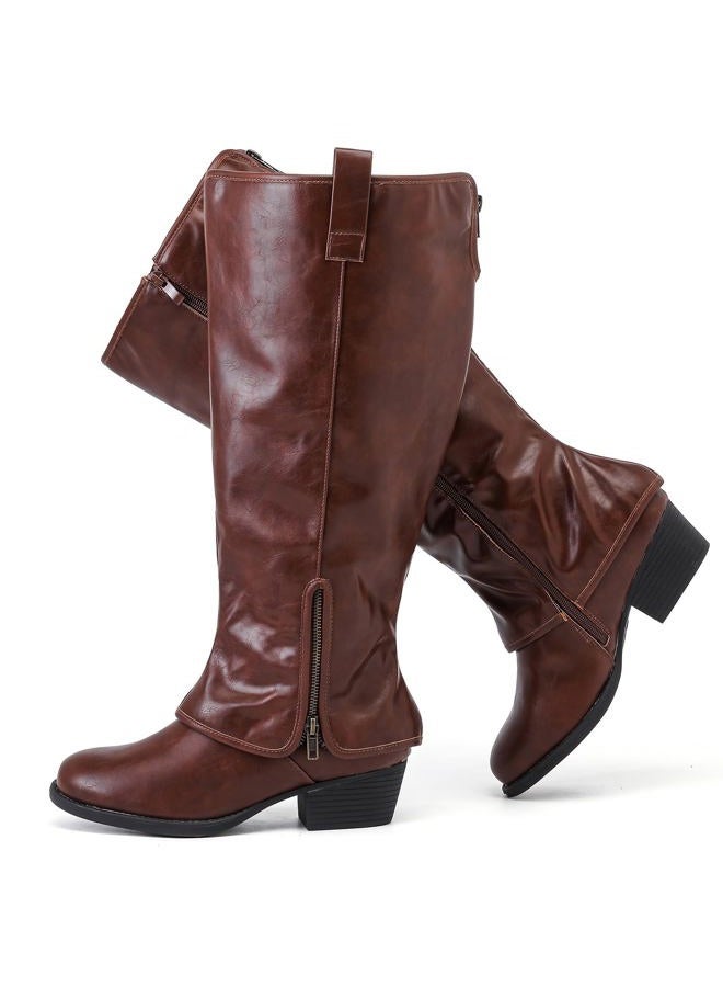 Luoika Women's Extra Wide Calf Knee High Boots, Wide Width Low Heel Side Zipper Plus Size Knee-High Boots., Brown208, 8 X-Wide - Image 1