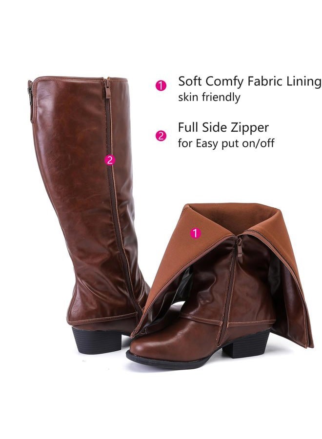 Luoika Women's Extra Wide Calf Knee High Boots, Wide Width Low Heel Side Zipper Plus Size Knee-High Boots., Brown208, 8 X-Wide - Image 4