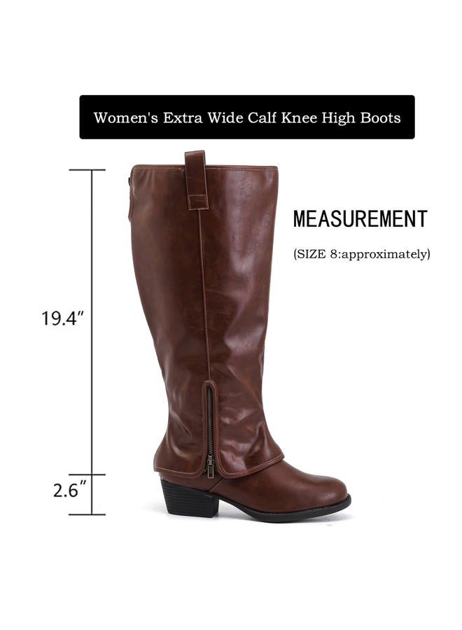 Luoika Women's Extra Wide Calf Knee High Boots, Wide Width Low Heel Side Zipper Plus Size Knee-High Boots., Brown208, 8 X-Wide - Image 5
