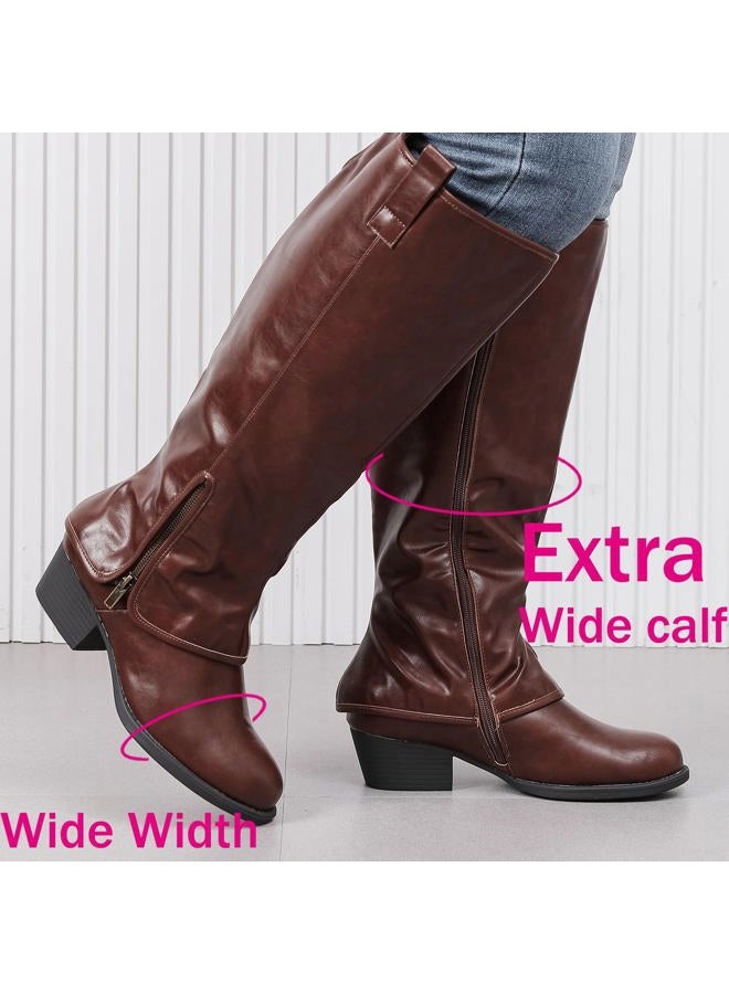 Luoika Women's Extra Wide Calf Knee High Boots, Wide Width Low Heel Side Zipper Plus Size Knee-High Boots., Brown208, 8 X-Wide - Image 3