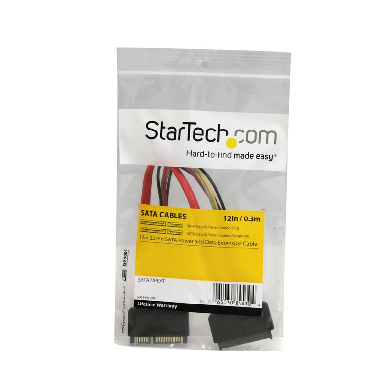 StarTech.com 12in 22 Pin SATA Power and Data Extension Cable - 1ft SATA Data Power Extension - 12 inch SATA Extension (SATA22PEXT), Red - Image 3