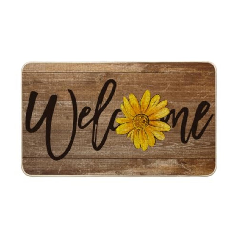 Wood Sunflower Welcome Summer Home Decor Low-Profile Switch Rug Door Mat for Indoor Outdoor 17x29 Inch - Image 1