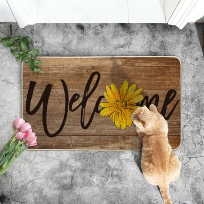 Wood Sunflower Welcome Summer Home Decor Low-Profile Switch Rug Door Mat for Indoor Outdoor 17x29 Inch - Image 5