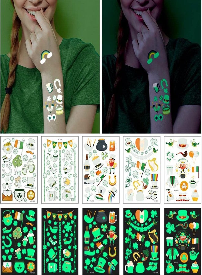Felico St Patricks Day luminous Temporary Tattoos, 145pcs Irish Festival Glow in The Dark Tattoos, St Patrick's Day Stickers Decorations, Green Shamrock Clover Hat Kiss Me Irish Decor Favors Parade Supplies - Image 5