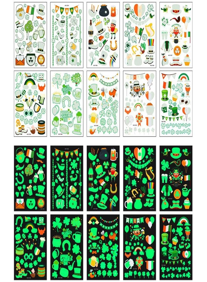 Felico St Patricks Day luminous Temporary Tattoos, 145pcs Irish Festival Glow in The Dark Tattoos, St Patrick's Day Stickers Decorations, Green Shamrock Clover Hat Kiss Me Irish Decor Favors Parade Supplies - Image 2