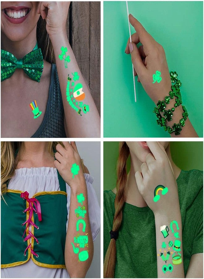 Felico St Patricks Day luminous Temporary Tattoos, 145pcs Irish Festival Glow in The Dark Tattoos, St Patrick's Day Stickers Decorations, Green Shamrock Clover Hat Kiss Me Irish Decor Favors Parade Supplies - Image 4