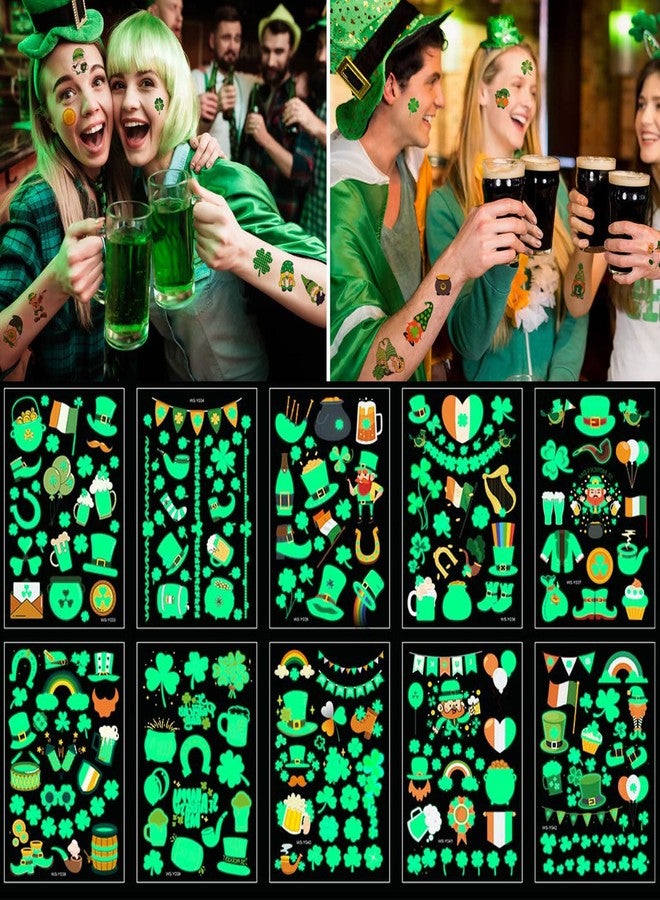 Felico St Patricks Day luminous Temporary Tattoos, 145pcs Irish Festival Glow in The Dark Tattoos, St Patrick's Day Stickers Decorations, Green Shamrock Clover Hat Kiss Me Irish Decor Favors Parade Supplies - Image 3