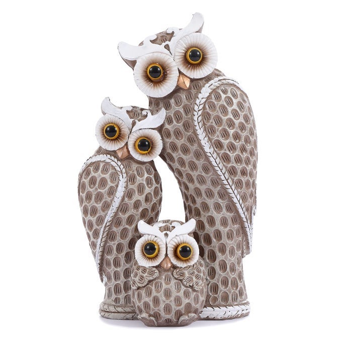 CUTE FAMILY OF THREE OWL FIGURINES HOME DCOR OWL STATUES DCOR FOR SHELF GIFTS DECORATION FOR BIRDS LOVERS HOMEOFFICE BOOKSELF