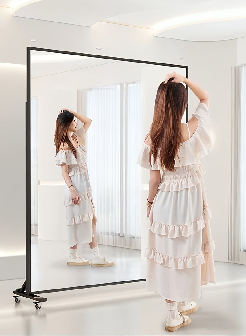 تايمي مرآة كبيرة جدًا بتصميم أنيق، مقاومة للكسر، 170×150 سم - مرآة كاملة الطول بإطار معدني أسود و4 عجلات - تصميمها الرائع مناسب للصالات الرياضية والمحلات التجارية وغرف المعيشة وغرف الملابس وغرف النوم - Image 3