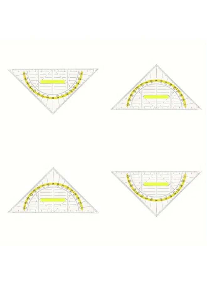 Yellow Transparent 4pcs Multifunctional Protractor Set With Handle Angle Ruler Drafting Compass For Architects Engineers Designers - Image 1