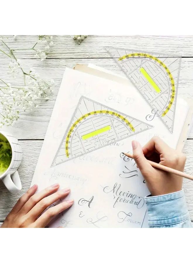 Yellow Transparent 4pcs Multifunctional Protractor Set With Handle Angle Ruler Drafting Compass For Architects Engineers Designers - Image 3
