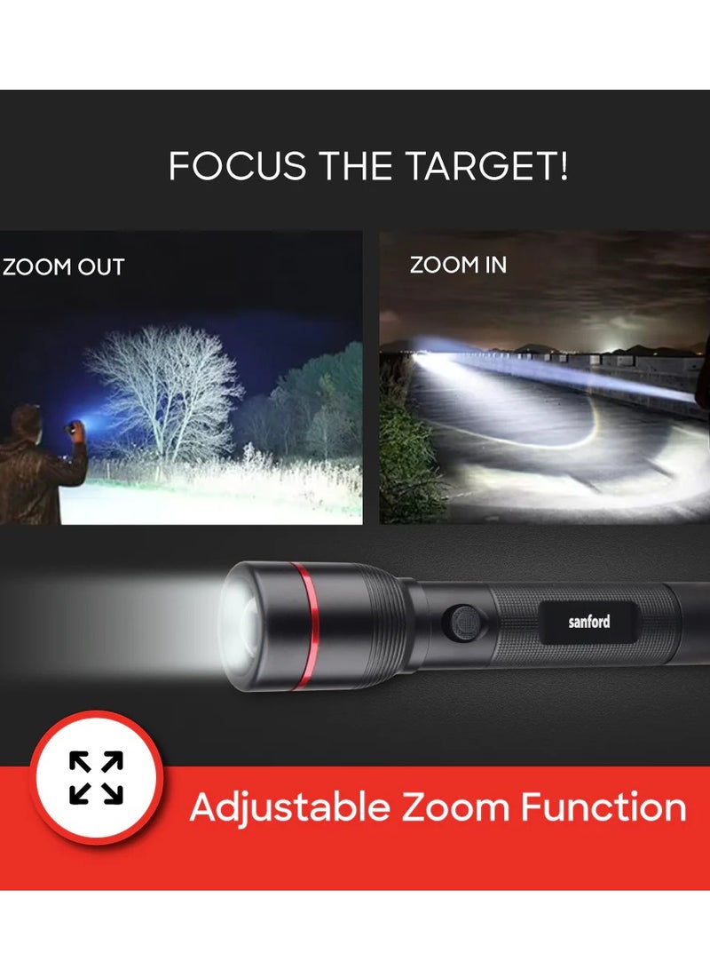 Sanford Rechargeable LED Searchlight - LED Torch with 1800 Meters Range, Portable Design & 5.4 Hours Working Perfect for Camping Bicycle Hiking & Emergency 1000Lumens, Zoom + 5 Function Lighting Modes (SFG4674SL) - Image 2