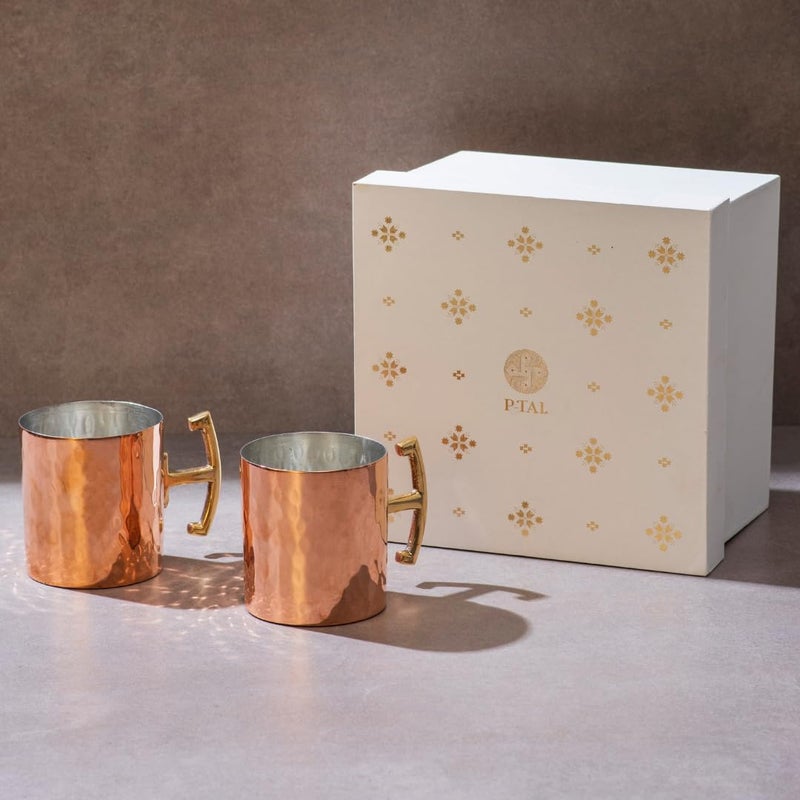 PTAL Moscow Mule Mugs Set of 2 in Gift Box 100 Pure Copper Cups 12 oz Handcrafted Gift Set