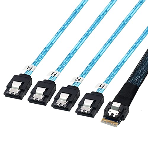 chenyang CY Slim Line SAS 4.0 SFF-8654 4i 38 Pin Host to 4 SATA 7 Pin Target Hard Disk Fanout Raid Cable 50cm - Image 1