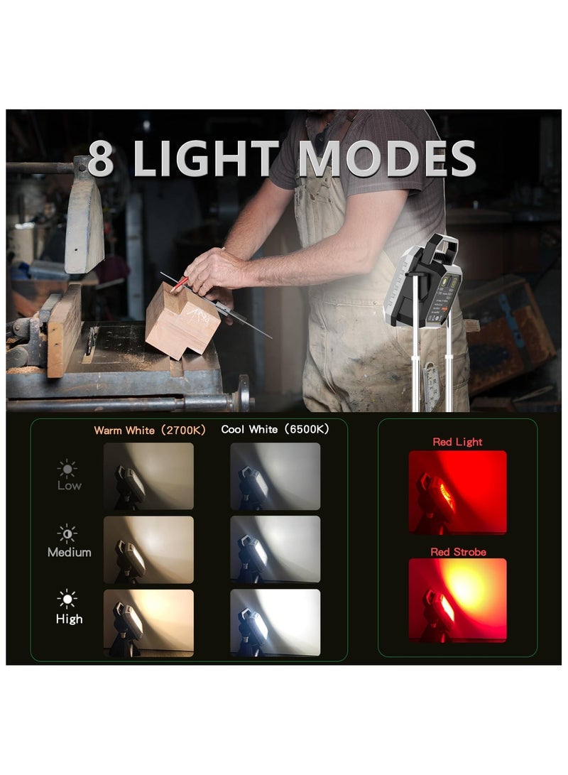 مصباح عمل LED لاسلكي 6000LM مع بطارية قابلة لإعادة الشحن 15000 مللي أمبير في الساعة - حامل تلسكوبي، ضوء فيضانات خارجي مقاوم للماء IP65 لإصلاح السيارات والجراج والحديقة والفناء الخلفي - Image 5