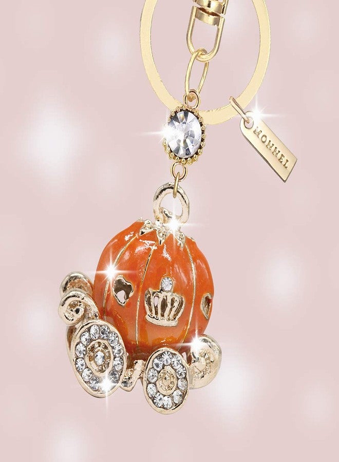MONNEL MZ899-6e Orange Princess Pumpkin Carriage Keychain Key Ring with Pouch Bag - Image 2
