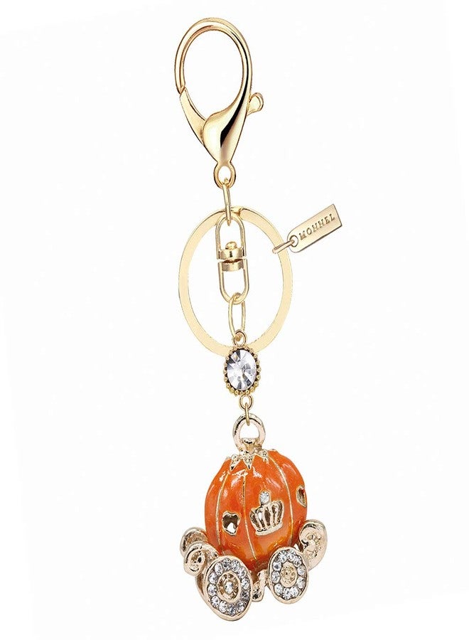 MONNEL MZ899-6e Orange Princess Pumpkin Carriage Keychain Key Ring with Pouch Bag - Image 1