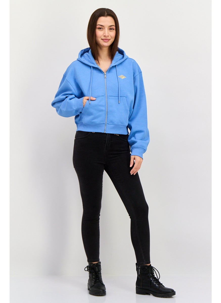 ESPRIT Women Hooded Brand Logo Sweatshirt, Blue  - Image 2