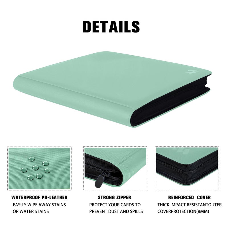 MORABTO Premium 1000+ Pockets Card Binder,16 Pockets Trading Card Binder Ringless Side Loading Trading Card Album Folder for TCG - Light Green - Image 5