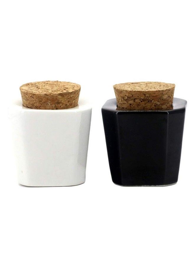 esowemsn 2Pcs Black And White Porcelain Nail Art Acrylic Dappen Dish Liquid Powder Container Case Bottle Holder Nail Beauty Acceesories - Image 1