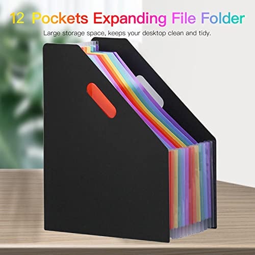 NISUN 12 Pockets Vertical Expanding File Folders Letter A4 Size Documents Organiser Desk Accordion File Organizer Desktop Stand File Divider Space Saver for Office Class Home - Image 3