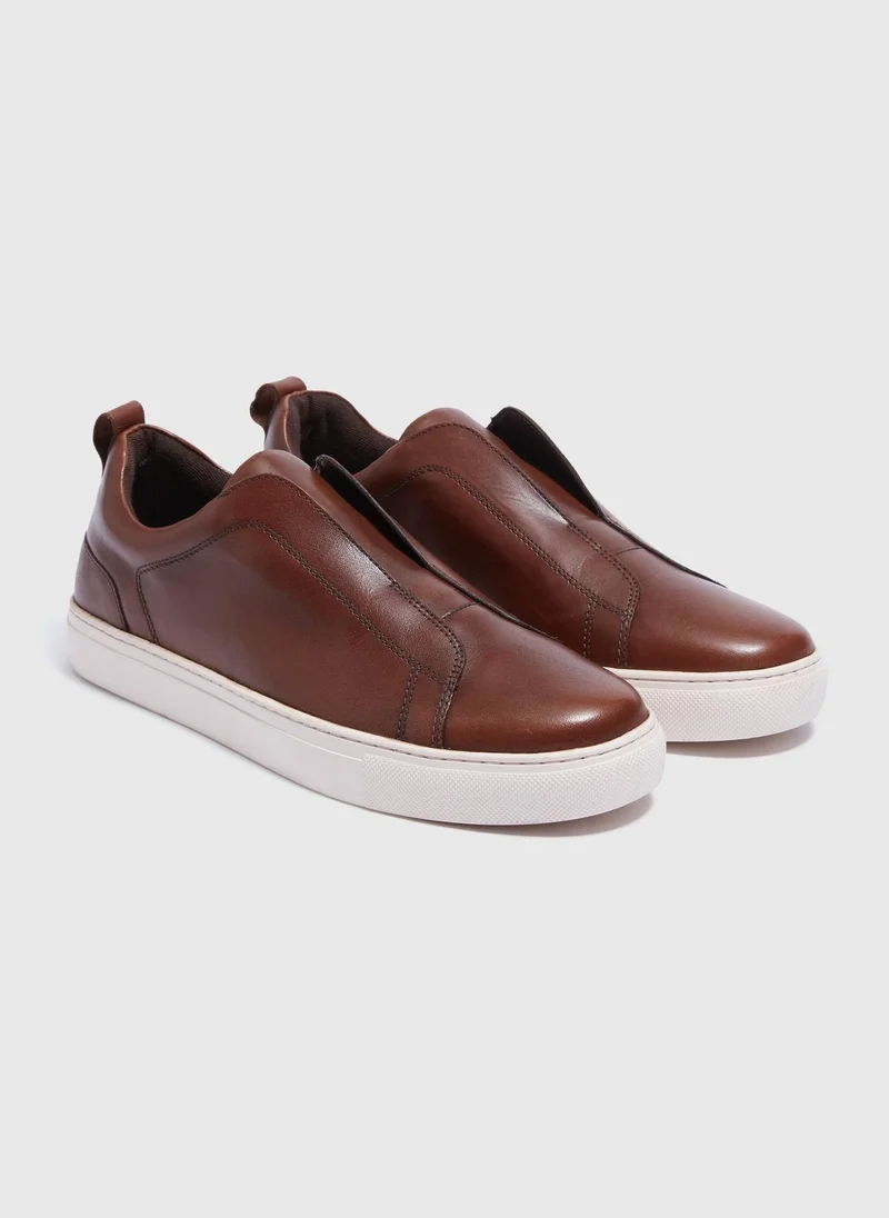 Matalan Brown Leather Elastic Trainer
