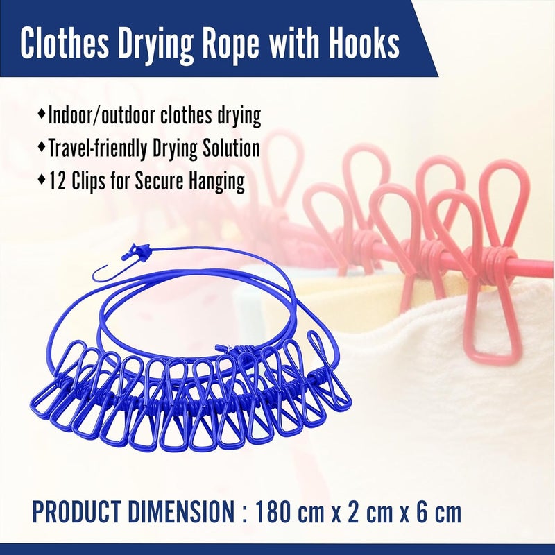 AFPIN 2pc Rope for Cloth Drying ElasticCloth Drying Rope with Hooks Cloth Drying Rope Rope for Hanging Clothes Cloth Rope with Hook Cloth Rope Cloth Rope for Balcony 12 Clips - Image 4