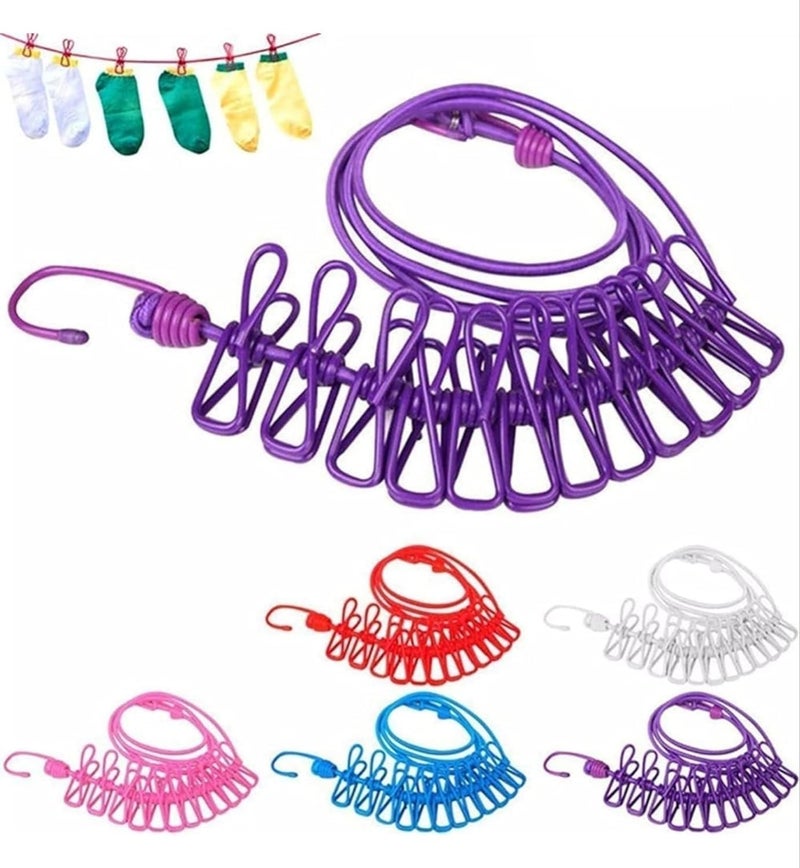 AFPIN 2pc Rope for Cloth Drying ElasticCloth Drying Rope with Hooks Cloth Drying Rope Rope for Hanging Clothes Cloth Rope with Hook Cloth Rope Cloth Rope for Balcony 12 Clips - Image 5