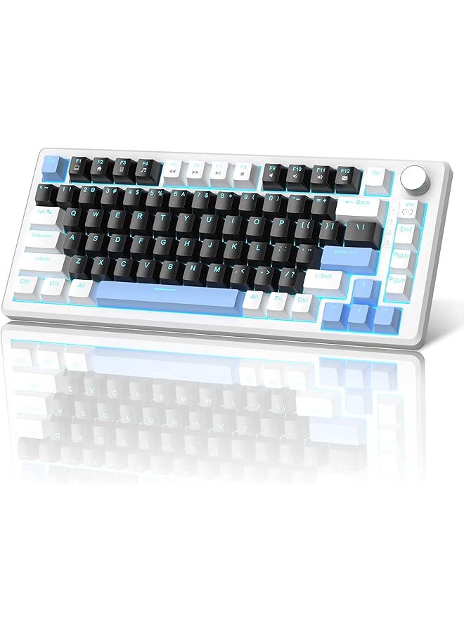 MageGee 75% Mechanical Gaming Keyboard Compact Blue Backlit With Black Switches Eva Foam Knob Control Star75 Portable Nkro For Pc Black & Blue - Image 1