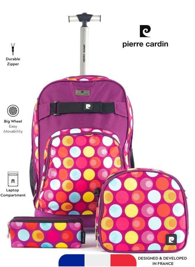 pierre cardin Pierre Cardin Trolley Backpack Set of 3-Purple Polka Dots Design  - Image 1