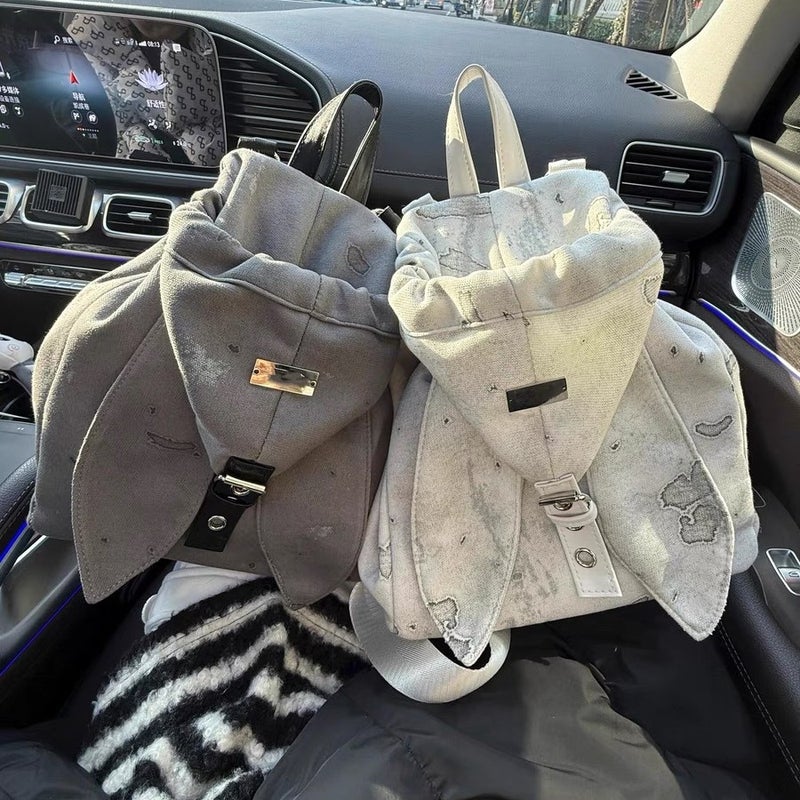 حقيبة ظهر فينتج على شكل أذني أرنب لطيفة 2025 تصميم فريد بسحّاب بسيطة كبيرة السعة بأسلوب كروس - Image 1