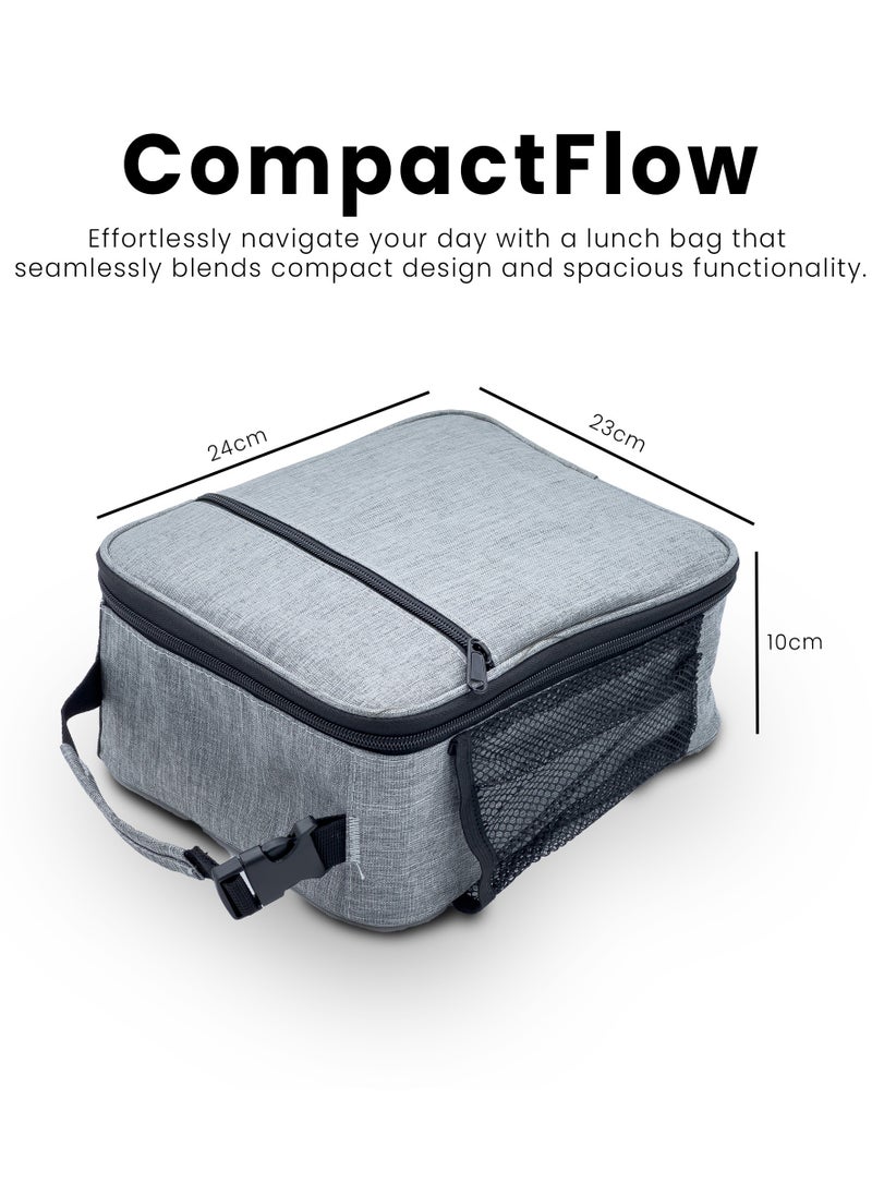 hssentials - Hssentials Lunch Bag Insulated Cooler Bag Compact 6L Lunch Bag for Men Women Office Kids School Adults Work Picnic Travel College Premium Lunch Bag, Grey - Image 1