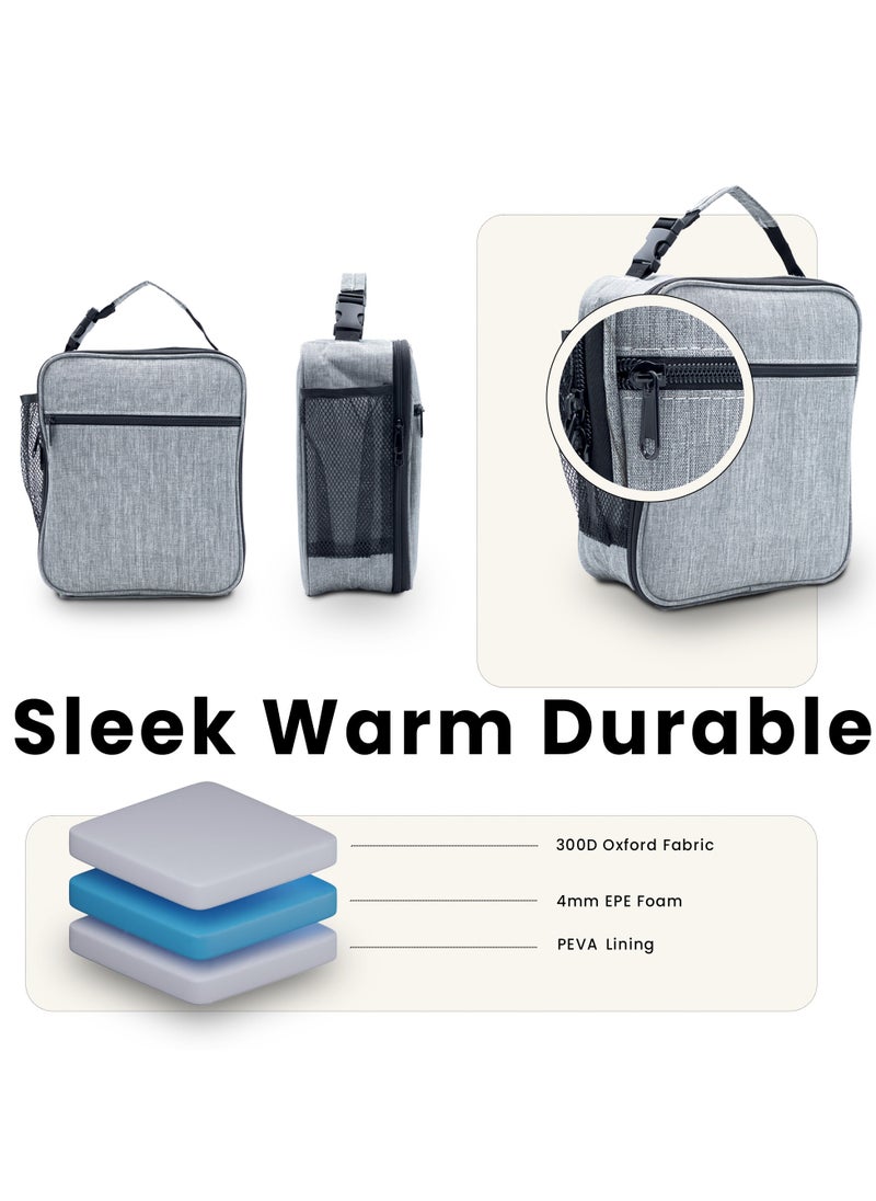 hssentials - Hssentials Lunch Bag Insulated Cooler Bag Compact 6L Lunch Bag for Men Women Office Kids School Adults Work Picnic Travel College Premium Lunch Bag, Grey - Image 1