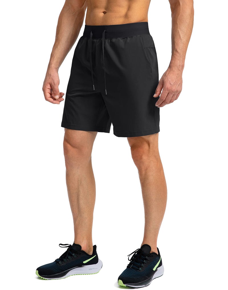 Soothfeel Men's Running Shorts with Zipper Pockets 7 Inch Lightweight Quick Dry Gym Athletic Workout Shorts for Men (Black, XL) - Image 2