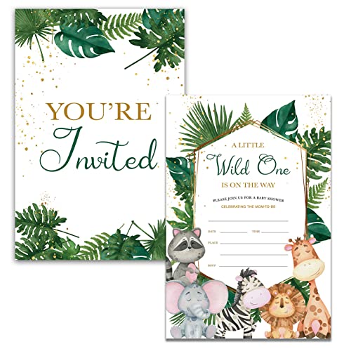 YIDOU Safari Wild One Boy Baby Shower Party Invitations Jungle Fill in Invites Cards 20 Invitations and Envelopes (Double Sided) - Image 2