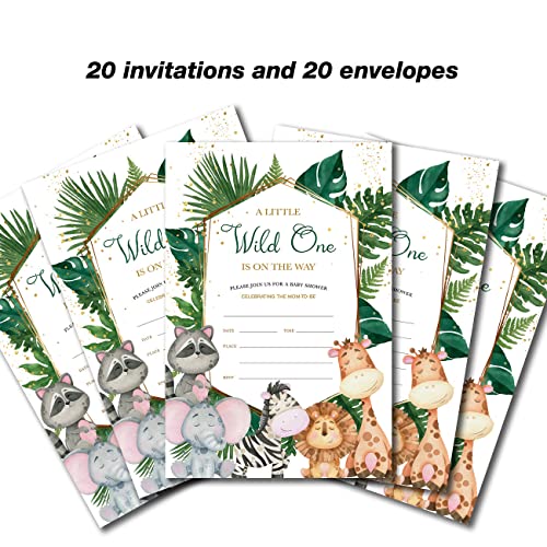 YIDOU Safari Wild One Boy Baby Shower Party Invitations Jungle Fill in Invites Cards 20 Invitations and Envelopes (Double Sided) - Image 4