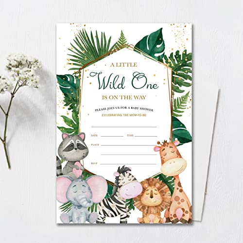 YIDOU Safari Wild One Boy Baby Shower Party Invitations Jungle Fill in Invites Cards 20 Invitations and Envelopes (Double Sided) - Image 3
