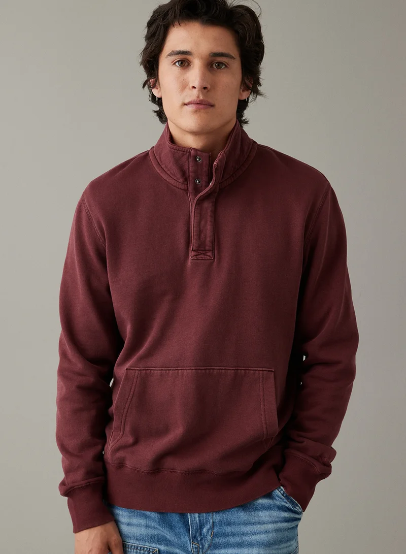 American Eagle Quarter-Snap Mockneck Pullover Sweatshirt